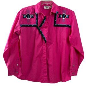 VTG Arroyo Large Hot Pink Western Button Up Back Flap Embroidered Shirt GUC